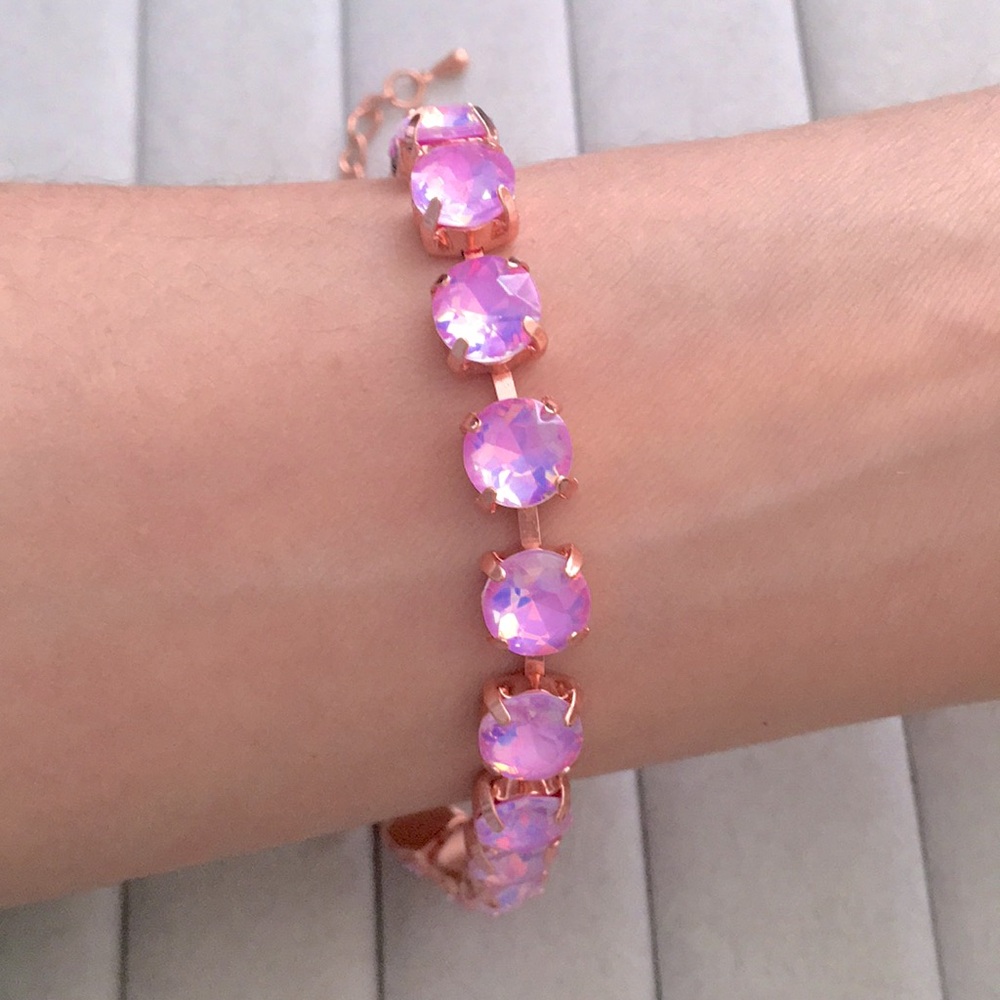 Pink-Purple Opal Aurora Borealis + Rose Gold Crystal Tennis Bracelet - Picture 5 of 10